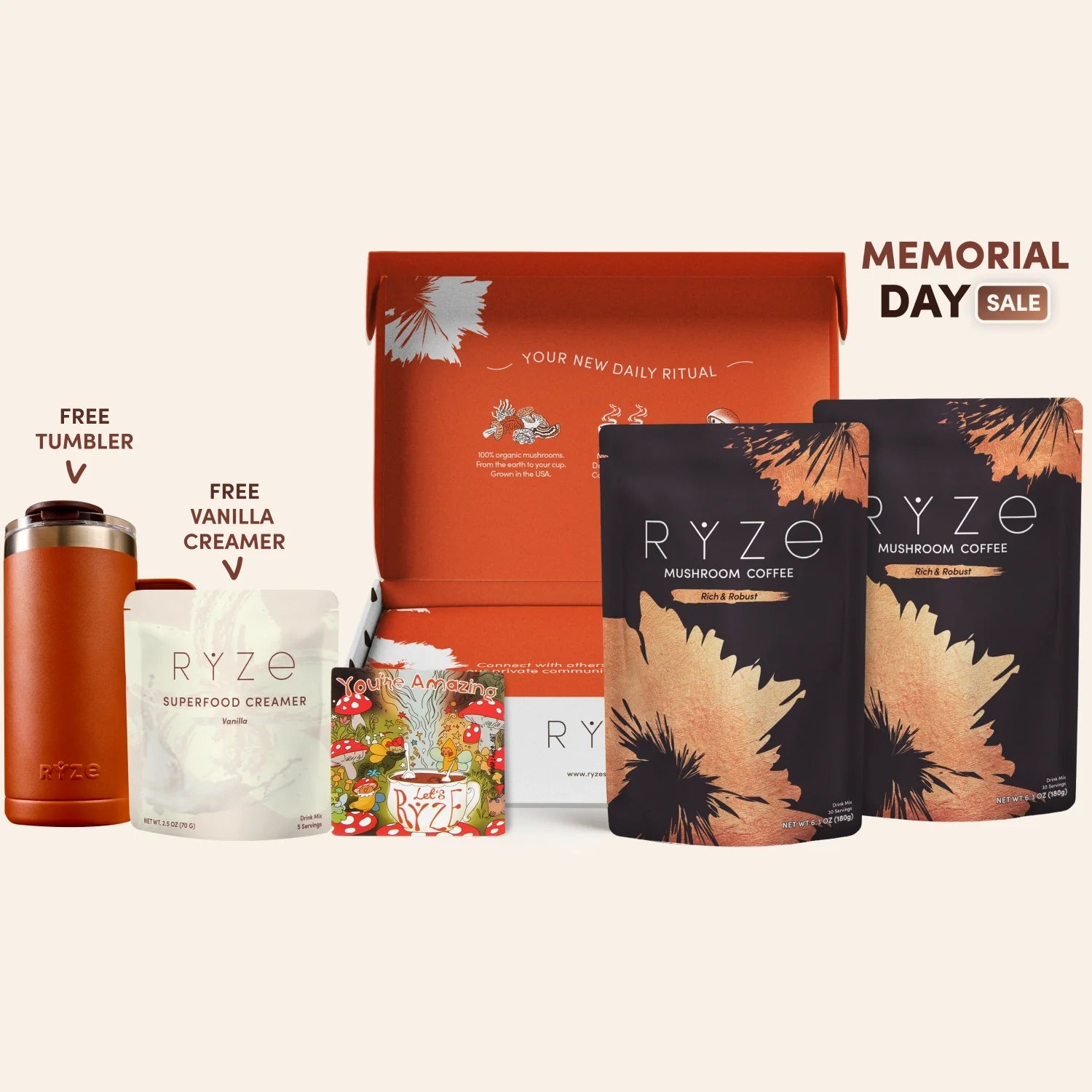 RYZE Mushroom Coffee Dark Roast Starter Kit 60 Serving