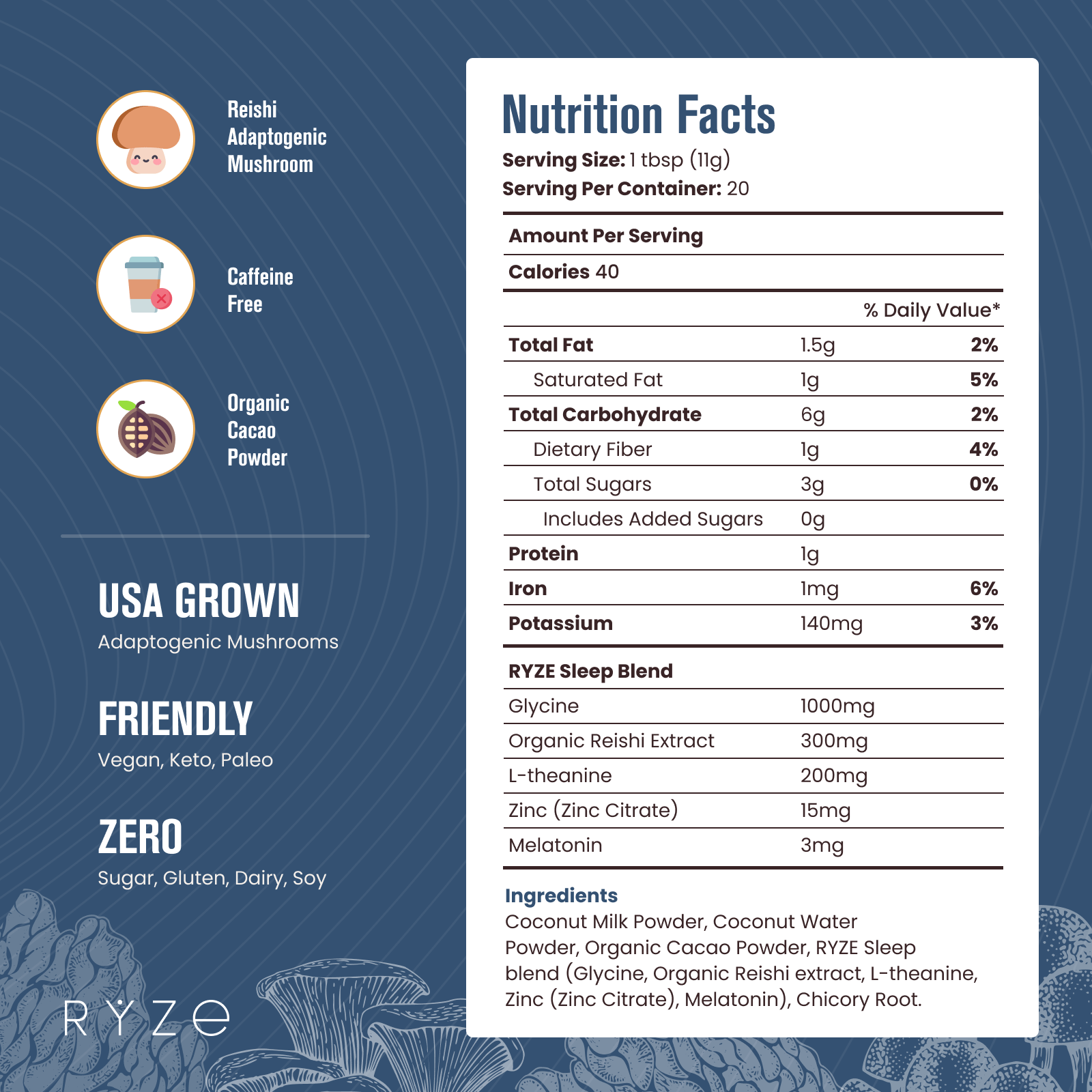 RYZE RYZE Hot Cocoa - with 6 Sleep Superfoods to Help Fall Asleep and Stay Asleep