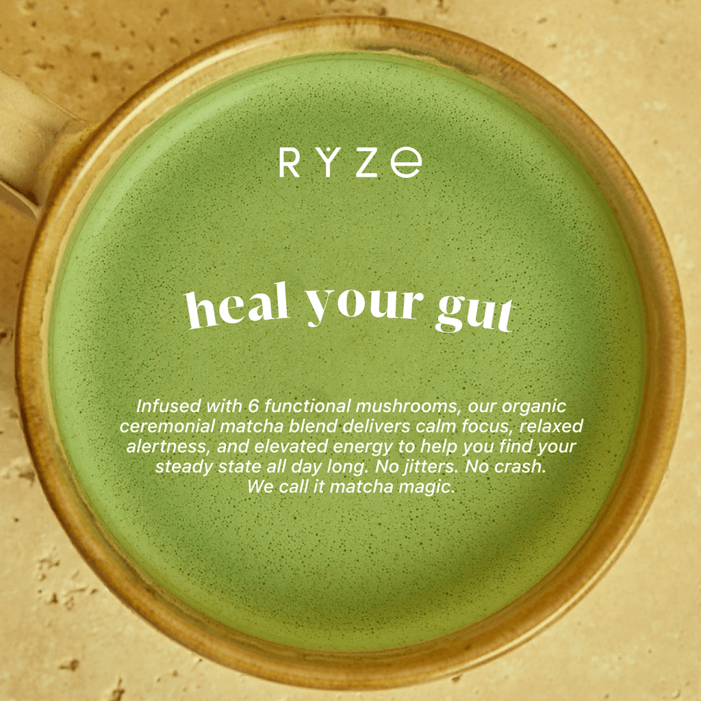 RYZE RYZE Mushroom Matcha - with 6 Organic Adaptogenic Mushrooms Grown In USA and Ceremonial-Grade Japanese Matcha