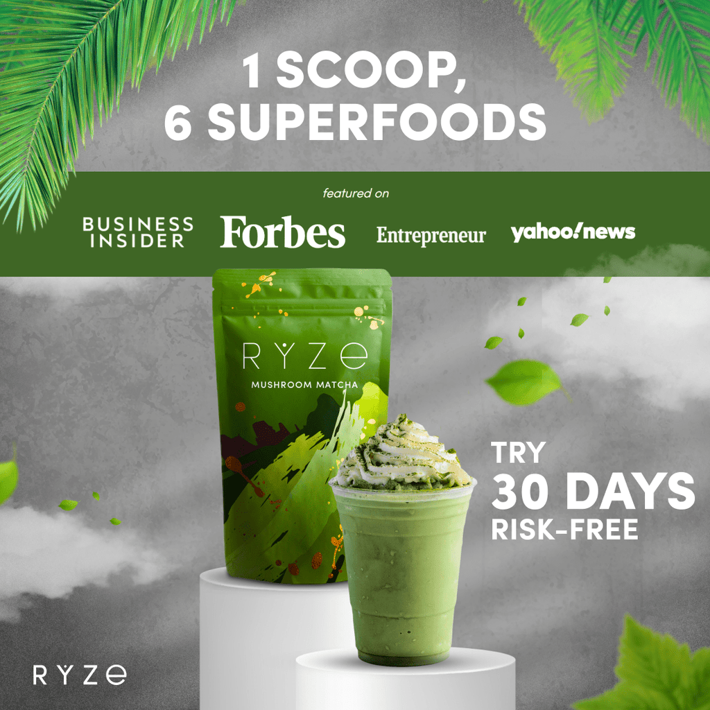 RYZE RYZE Mushroom Matcha - with 6 Organic Adaptogenic Mushrooms Grown In USA and Ceremonial-Grade Japanese Matcha